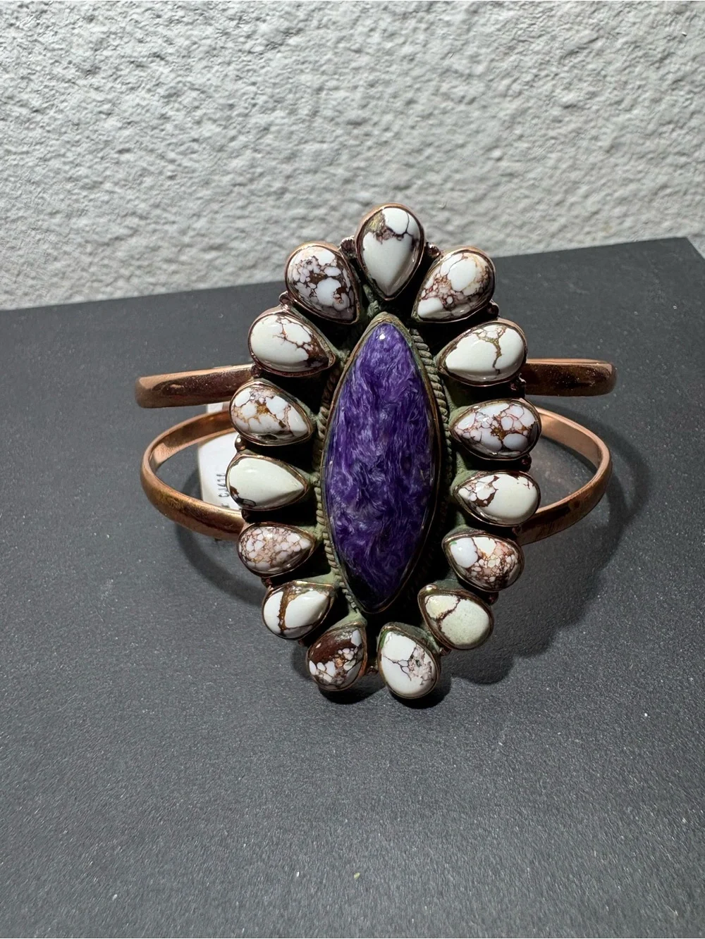 Adjustable Copper Cuff Charoite and WildHorse  Stones